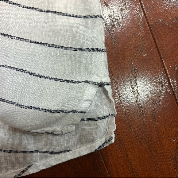 $99 Garnet Hill 100% linen white w/ black stripe short sleeve shirt size 4 - Picture 5 of 7